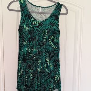 Green Tropical Leaf Print Tank Top by